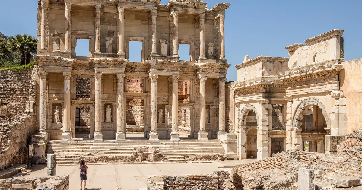 Facade of the Library of Celsus in ancient Ephesus